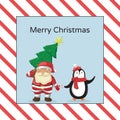 Vector santa and penguin postcard Royalty Free Stock Photo
